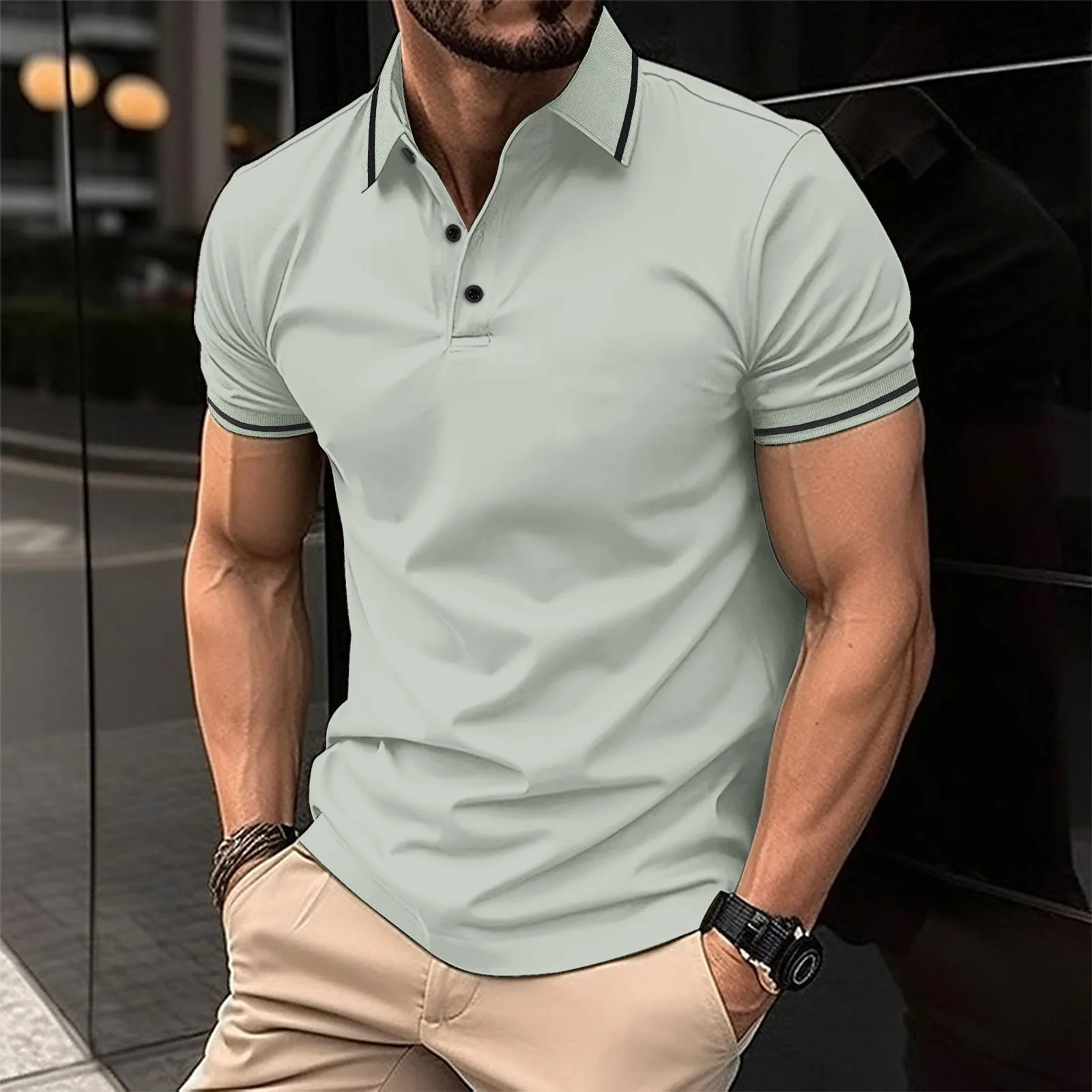 

Summer new men's fashion lapel button Polo shirt short sleeve casual business fashion slim-fit Polo shirt clothing
