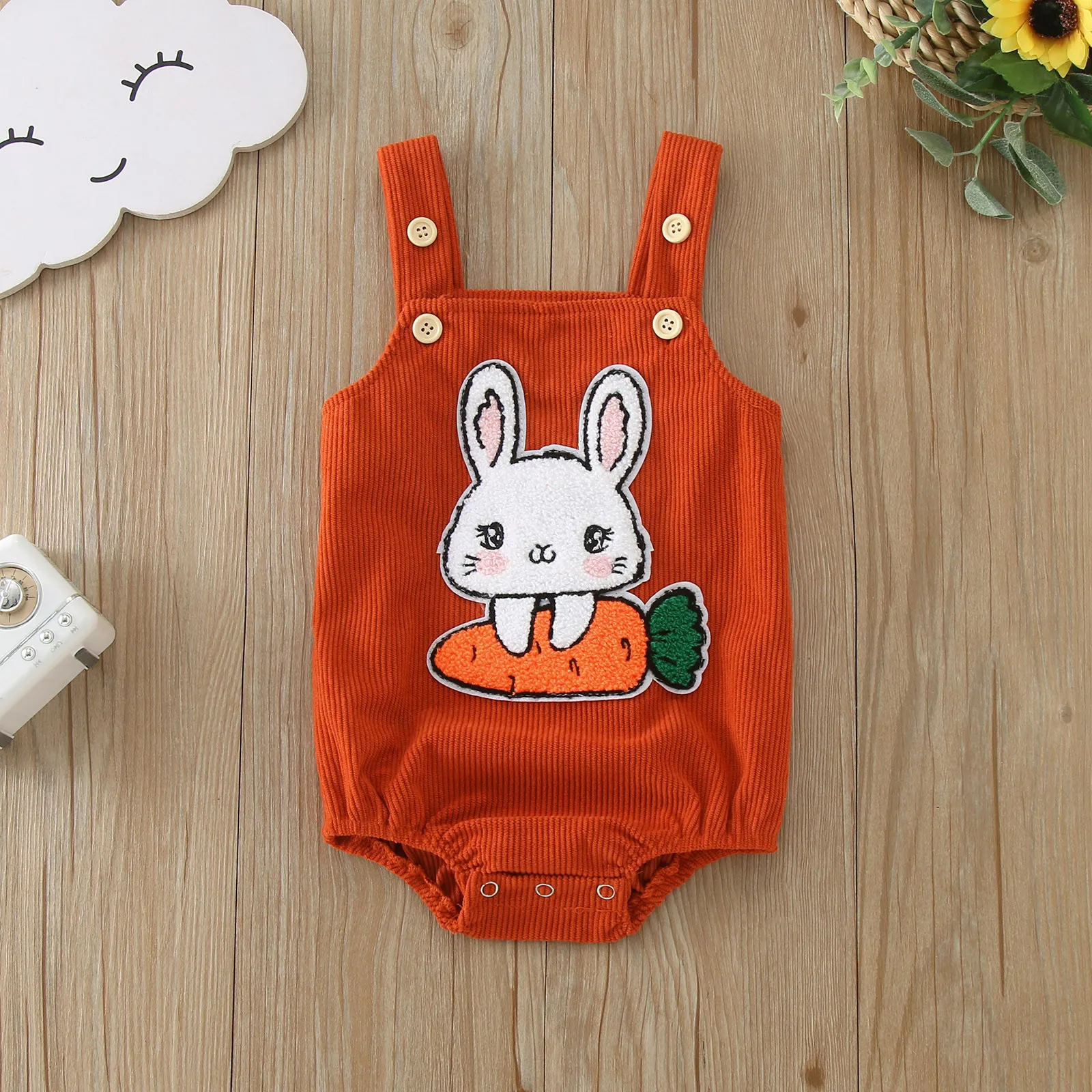 

Infant Baby Boys Girls Sleeveless Easter Rabbit Embroider Romper Newborn Bodysuits Baby Clothing Girls Bodysuits 0-12 Months