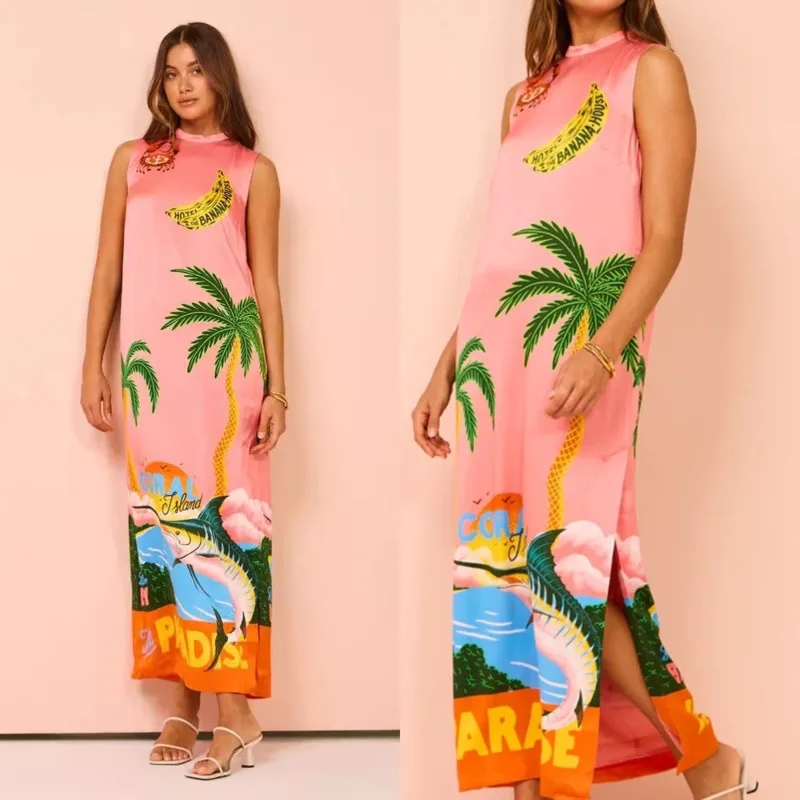 Pink Plant Flower Dress For Women 2024 New European And American Sleeveless Printed Tank Top Satin Fashion Split Tank Top Dress
Pink Plant Flower Dress For Women 2024 New European And American Sleeveless Printed Tank Top Satin Fashion Split Tank Top Dress