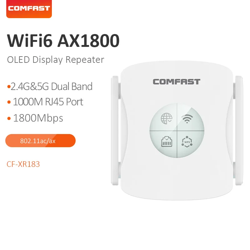 

Wifi 6 Repeater Gigaport AX1800 5Ghz With OLED Display Wifi6 Extender 4 Antenna Wifi-Amplifier AP for Home Wi Fi Router Coverage