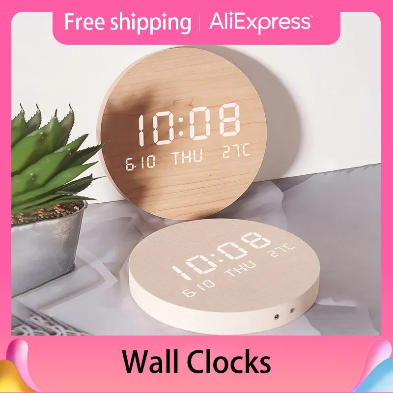

LED Digital Wall Clocks Temperature Date Time Display Mute Creative Clock For Living Room Bedroom Nordic Style Hanging Clock