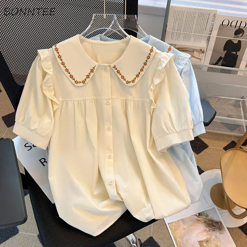 Peter Pan Collar Shirts Women Sweet Embroidery Loose Japanese Style Girlish Tender Streetwear Teens Casual Tops All-match Trendy
Peter Pan Collar Shirts Women Sweet Embroidery Loose Japanese Style Girlish Tender Streetwear Teens Casual Tops All-match Trendy
