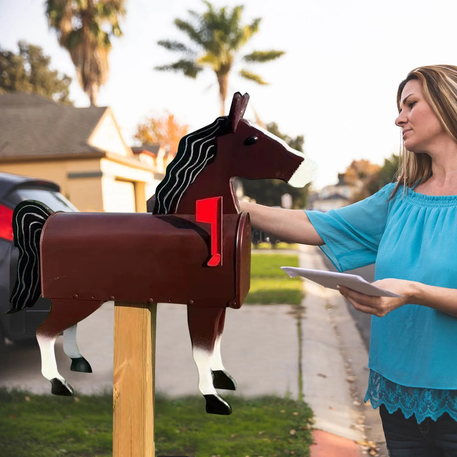 

*Unique Chicken Cow Horse Mailbox Metal Wall Mounted Post Box Weatherproof Farm Animal Mailboxes Outdoor Garden Decoration Craft