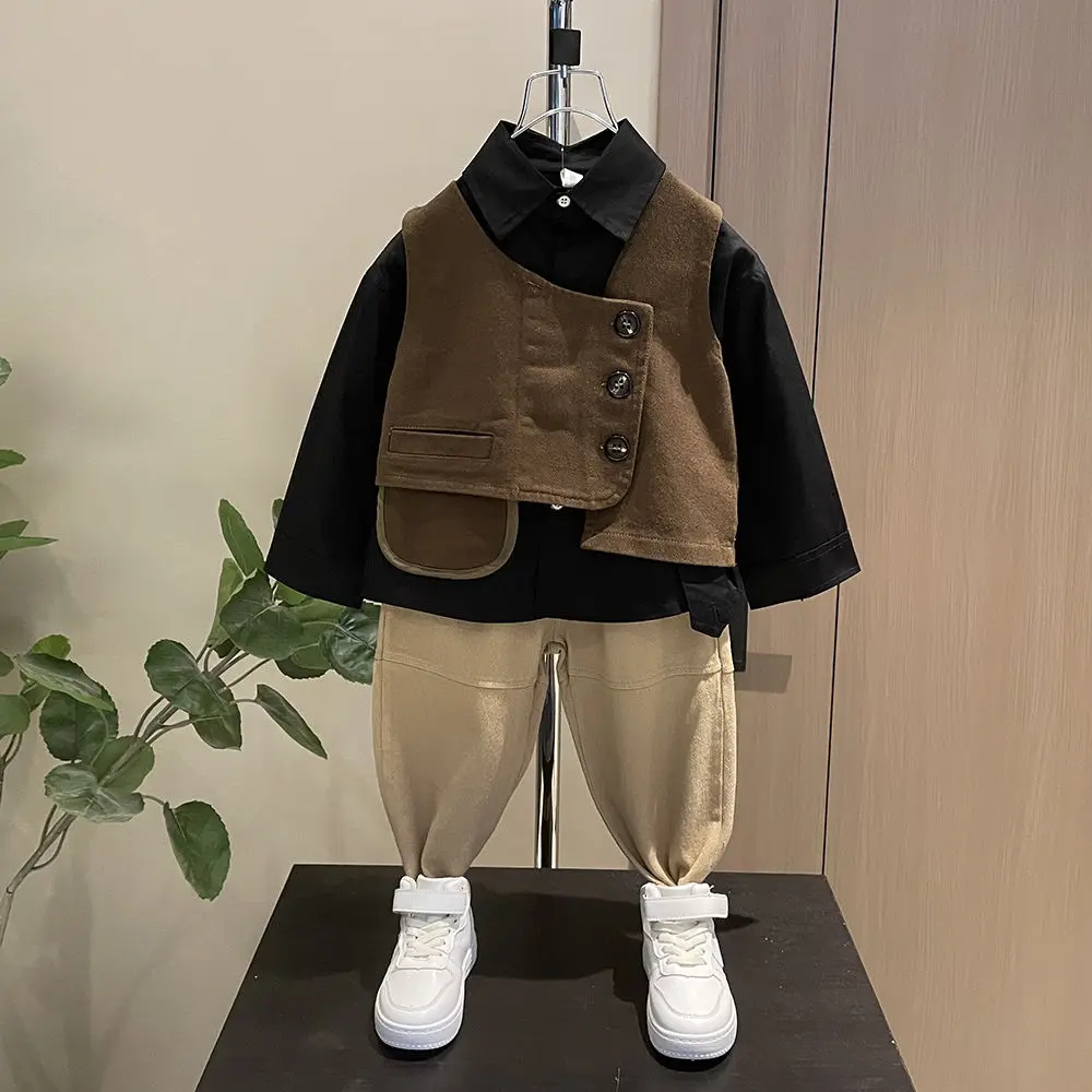 

3 PCS set Spring Summer Boy Clothing set Casual vest+ Tshirt+ Pant Kid Children baby toddler boy Gentleman clothes 2-10 years