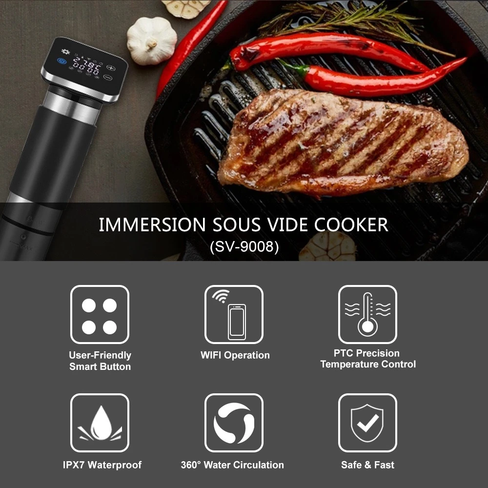 Sous Vide IPX7 Waterproof Hot Soak Circulator Gen 5 Stainless Steel Cooking Stick WiFi Smart APP Control Sous Vide IPX7 Waterproof Hot Soak Circulator Gen 5 Stainless Steel Cooking Stick WiFi Smart APP Control