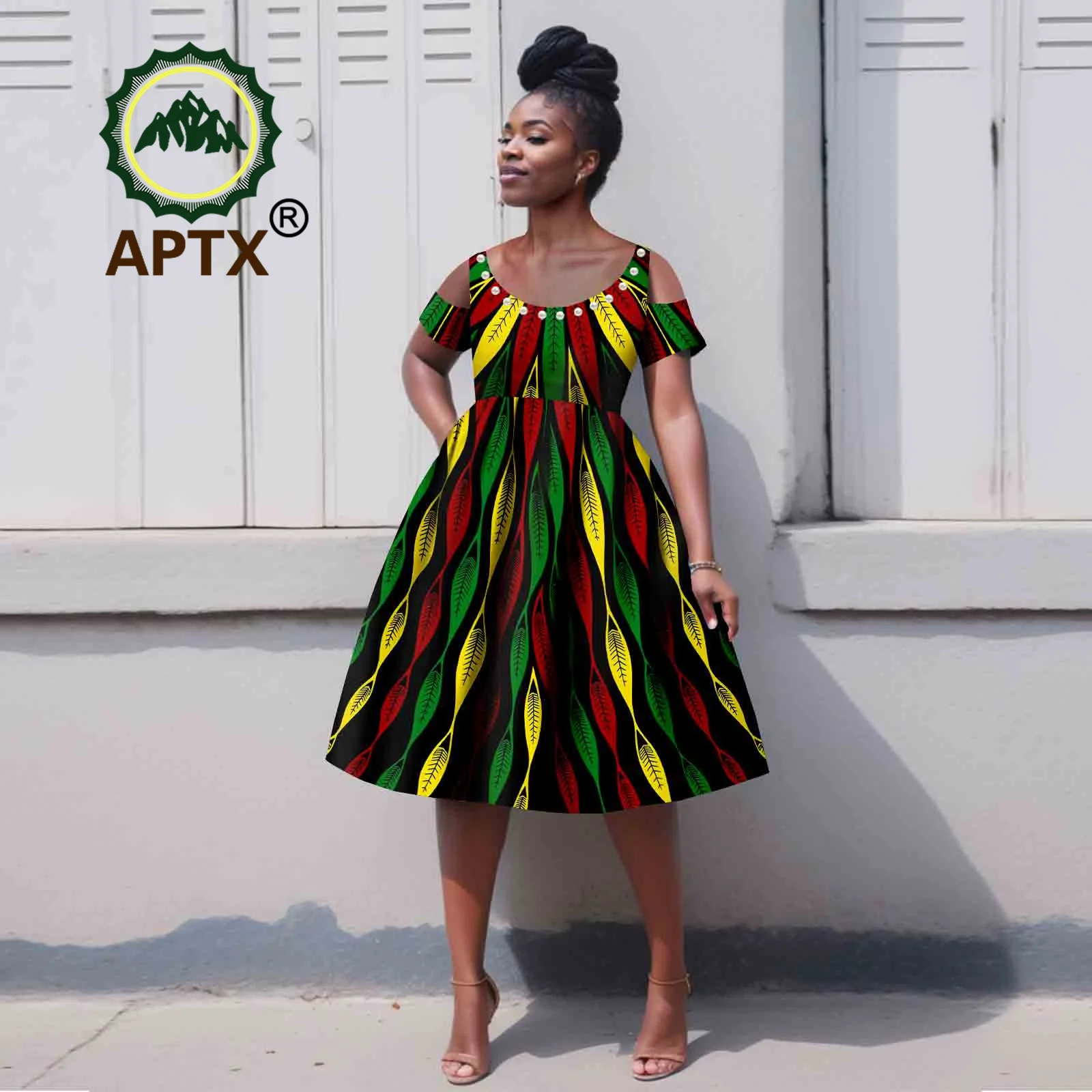 

African Clothes for Women Summer Ankara Print Short Sleeve Strapless Dresses with Pocket Dashiki Casual Party Attire 2425057