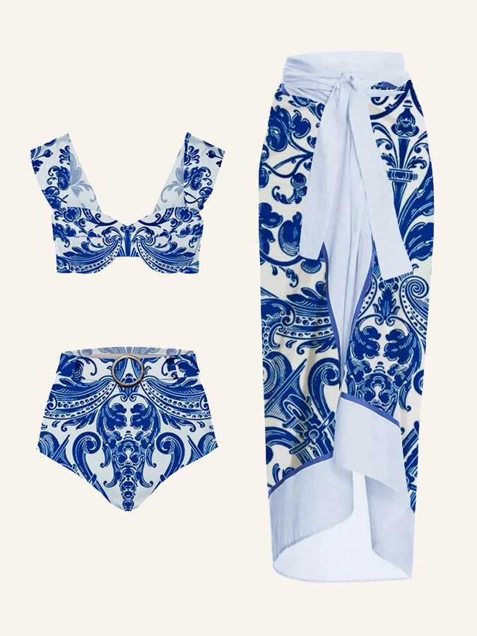 2023 Summer New Blue And White Porcelain Print Casual Seaside Holiday Split Waist Bikini And Cover Skirt
2023 Summer New Blue And White Porcelain Print Casual Seaside Holiday Split Waist Bikini And Cover Skirt