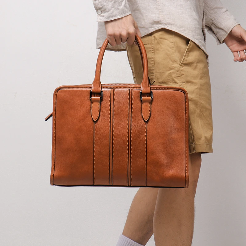 

LEATHFOCUS Leather Office Bag Vintage Men's Briefcase A4 Document Bag Lightweight Laptop Bag Man Handbag Messenger Bag