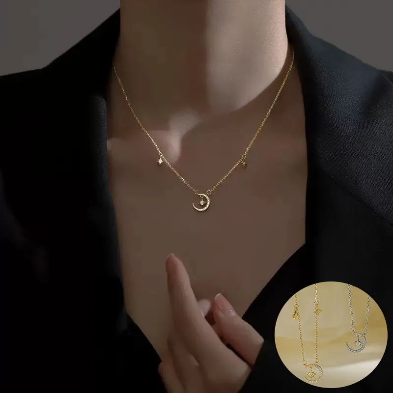 100% 925 Sterling Silver Gold Zircon Star Moon Necklace for Women Girl Fashion Design Jewelry Birthday Gift Dropshipping
100% 925 Sterling Silver Gold Zircon Star Moon Necklace for Women Girl Fashion Design Jewelry Birthday Gift Dropshipping