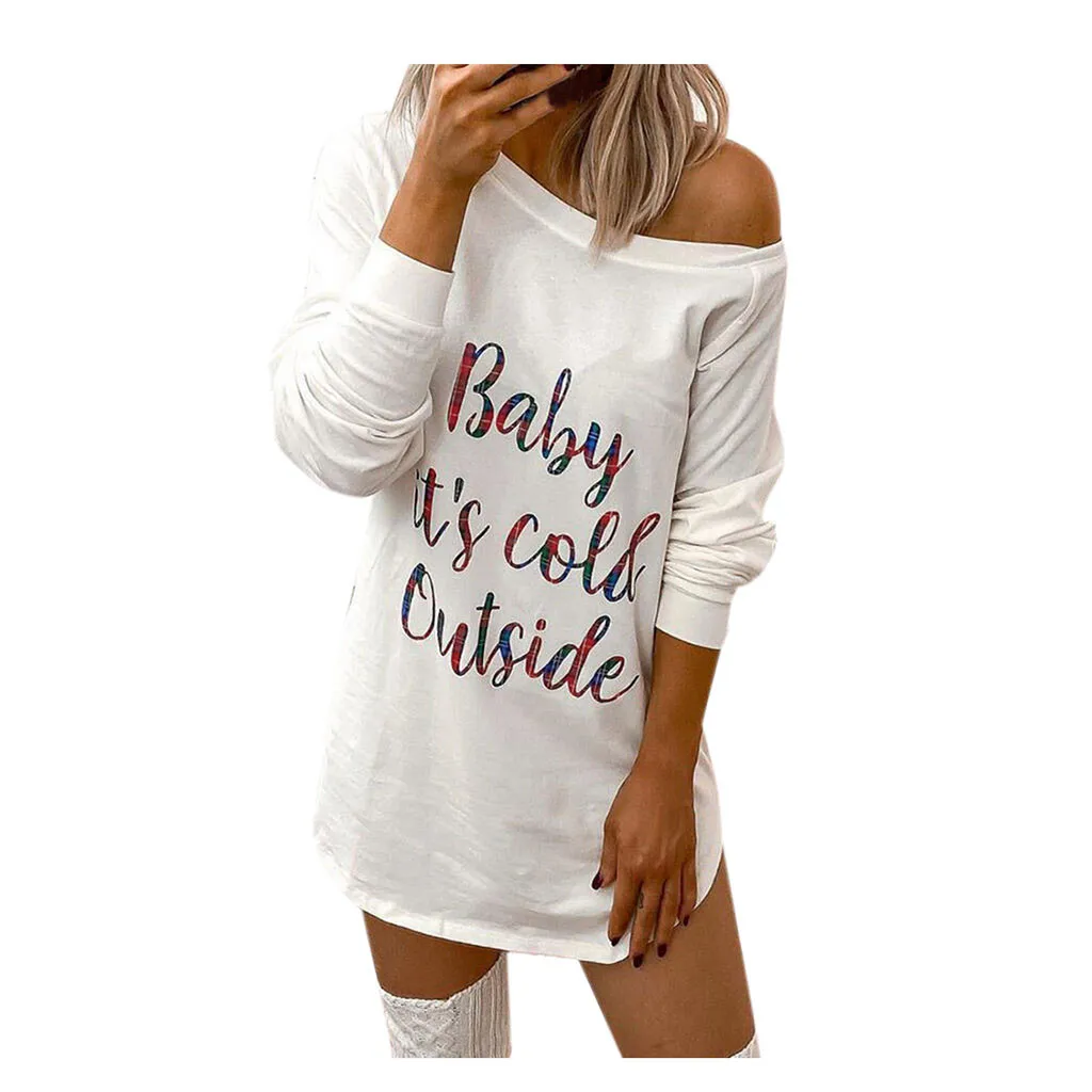 

Baby It'S Cold Outside Print Mini Tops Women Casual Dress Long Sleeve Female Elegant Sexy Dresses Party Night Holiday Vestidos