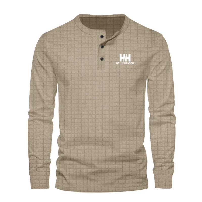 Autumn and winter men's long-sleeved T-shirt, houndstooth Henry collar men's base shirt. 
Autumn and winter men's long-sleeved T-shirt, houndstooth Henry collar men's base shirt.