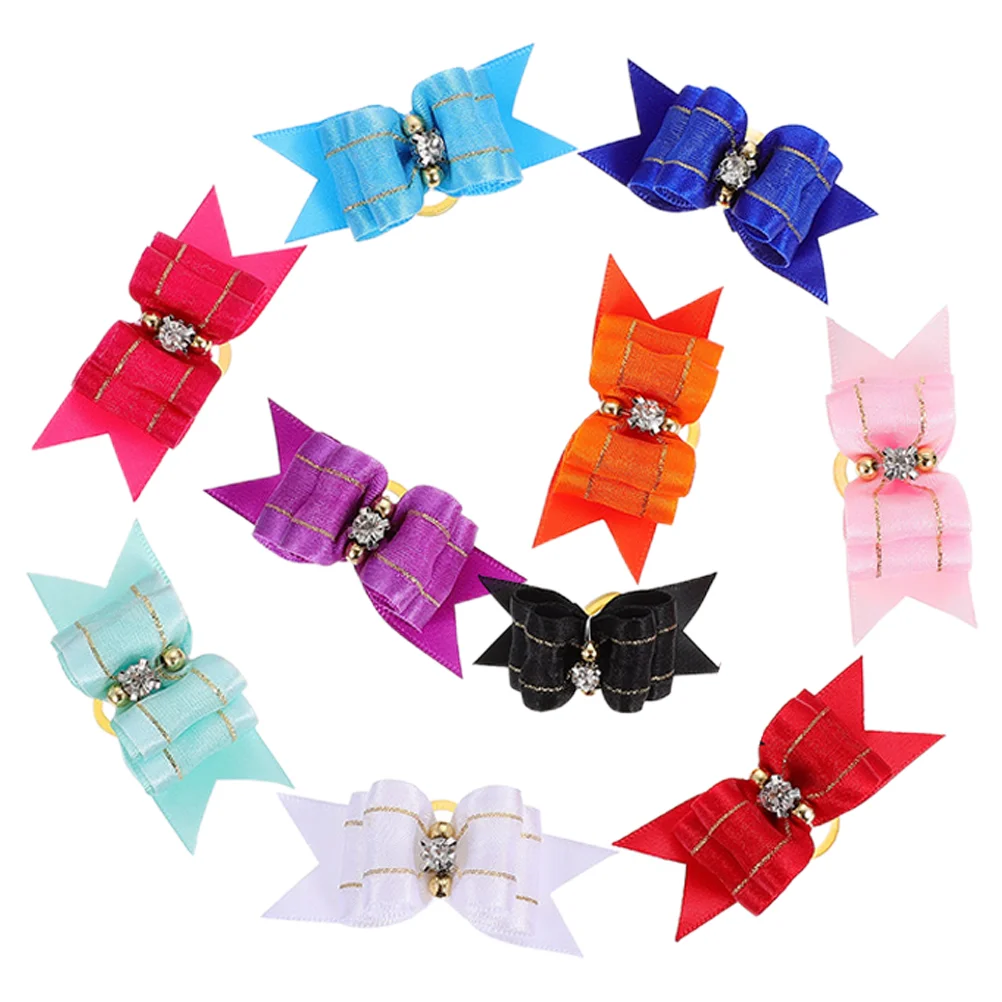 

10pcs Halloween Small Dog Hair Bows Tiny Dog Bows with Rubber Bands Pets Costume Supplies Mixed Color