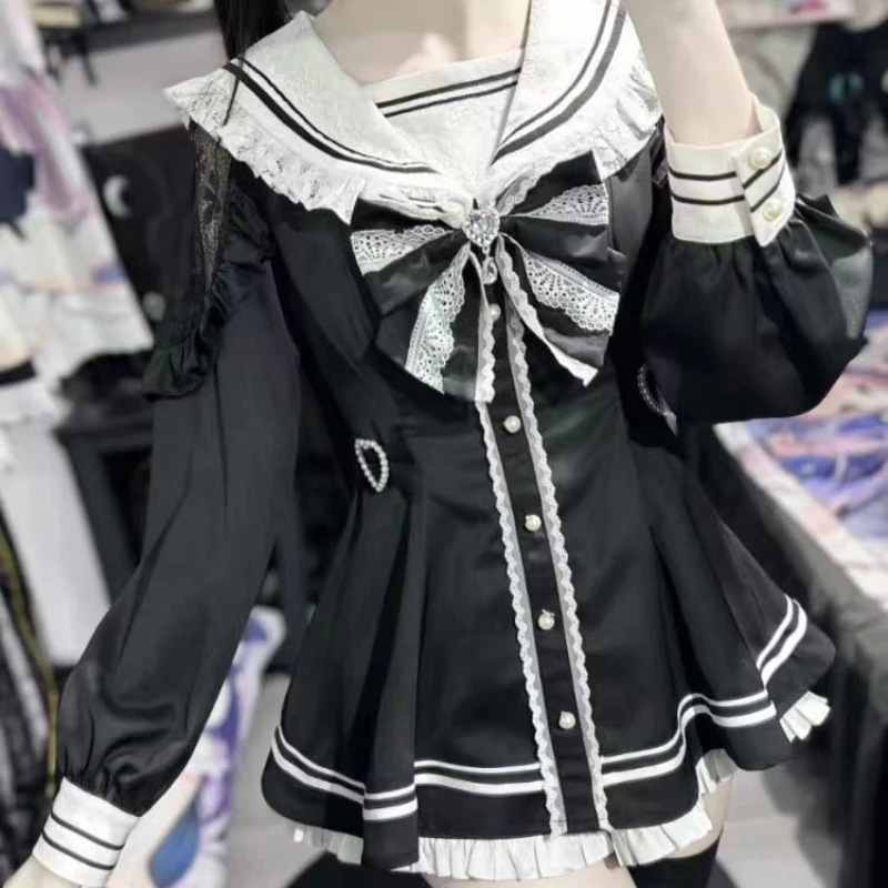 Japanese Style Gothic Y2k Lolita Bow Dress Shorts Set Women Vintage Sweet Long Sleeve Button Shirt Party Dresses Slim Mini Dress 22 S0874df678bfc4a7eba72e50d7619cd84a