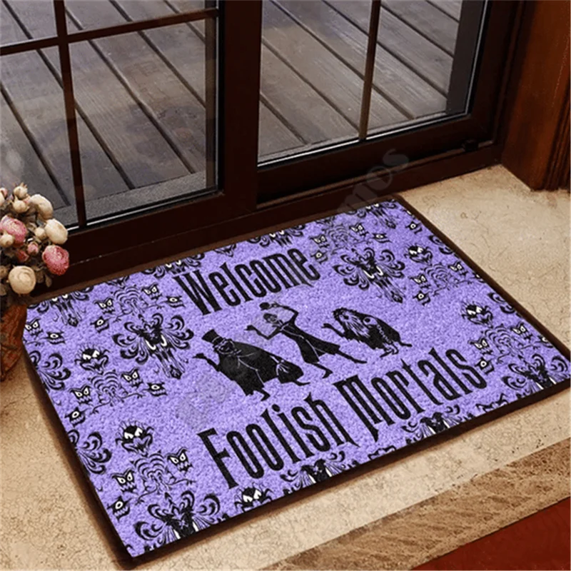 

Welcome Foolish Mortals Doormat 3D Indoor Outdoor Doormat Non-slip Halloween Doormat