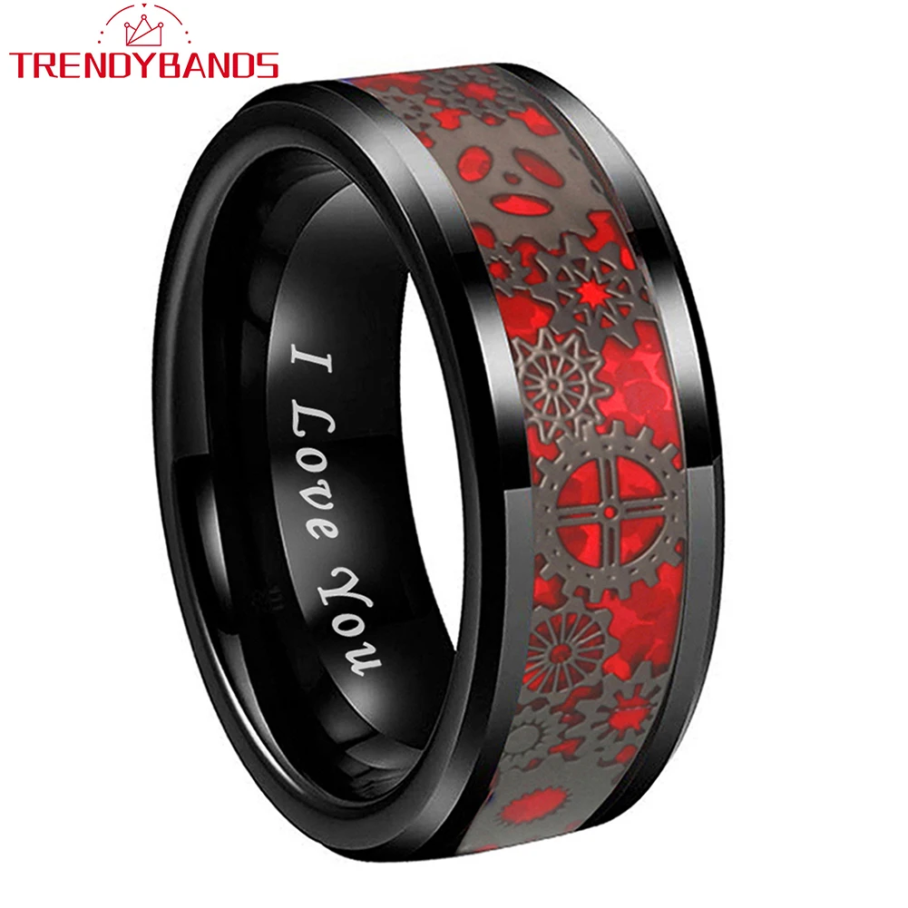 

8mm Tungsten Carbide Engagement Ring Wedding Band for Men Women Fashion Jewelry with I Love You Engraved Comfort Fit