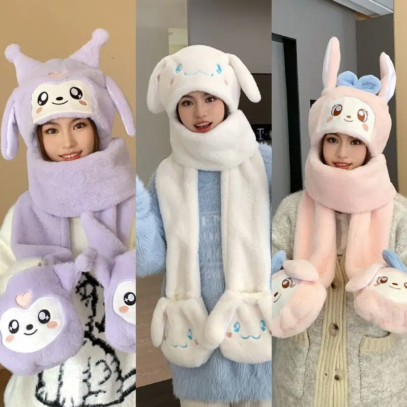 Kawaii Sanrio Cinnamoroll My Melody Kuromi Pachacco Women's Hat Scarf Set All-in-one Ear-moving Winter Warm Thick Cute Hat Gift
Kawaii Sanrio Cinnamoroll My Melody Kuromi Pachacco Women's Hat Scarf Set All-in-one Ear-moving Winter Warm Thick Cute Hat Gift