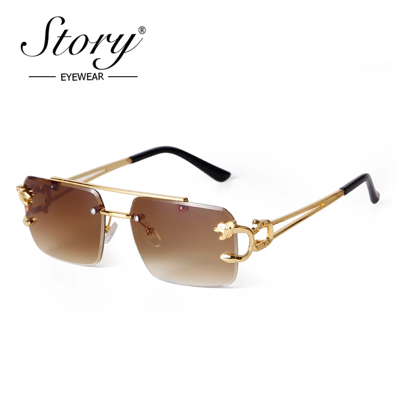 

STORY Fashion Gradient Brown Square Sunglasses for Men Women 2024 Brand Designer Trendy Retro Rimless Sliced Sun Glasses S8809C