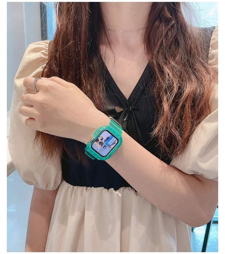 For Apple Watch Band 44mm 40mm 45mm 46mm 42mm 38mm 41mm Transparent Silicone Bracelet iWatch series 10 9 8 7 6 3 se Case+Straps For Apple Watch Band 44mm 40mm 45mm 46mm 42mm 38mm 41mm Transparent Silicone Bracelet iWatch series 10 9 8 7 6 3 se Case+Straps