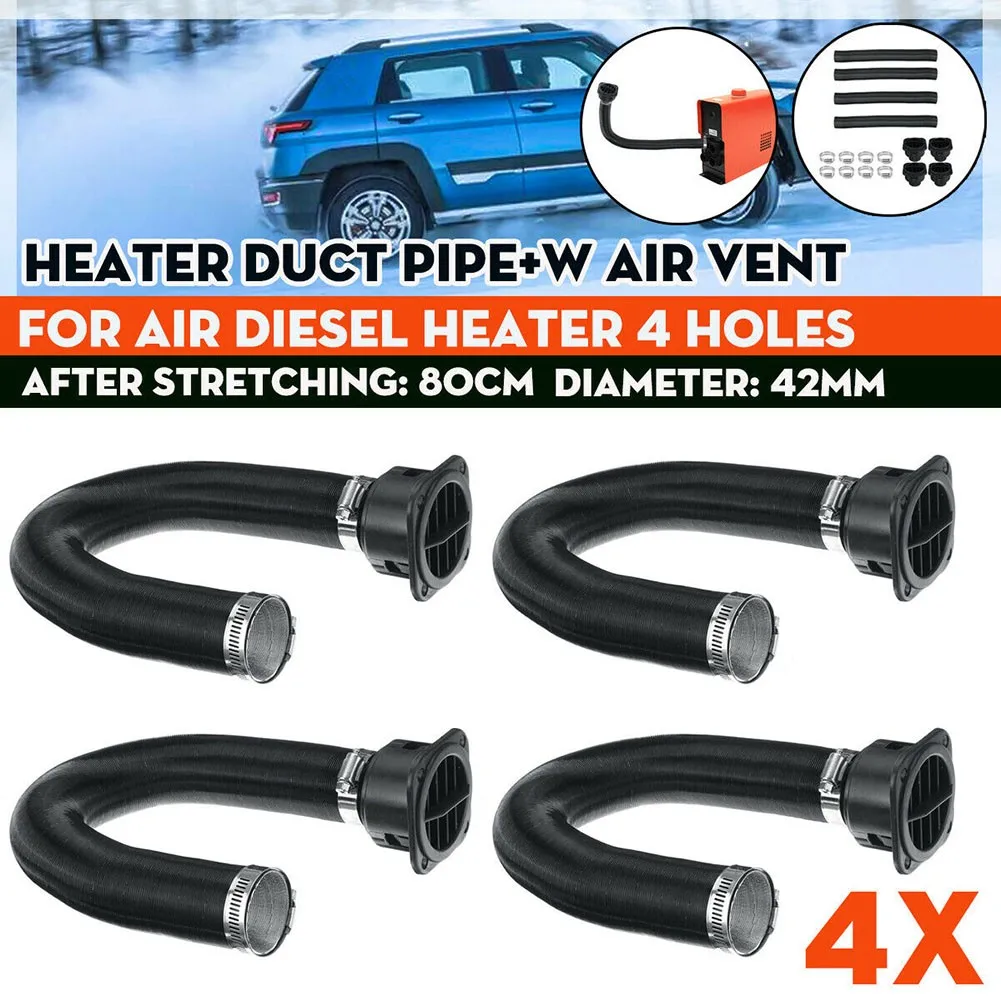 

4pcs 42mm Heater Duct Pipe Tube With Air Vent Outlet For Air Diesel Heater 4 Holes Car Aluminum Foil+plastic With 8pcs Clips