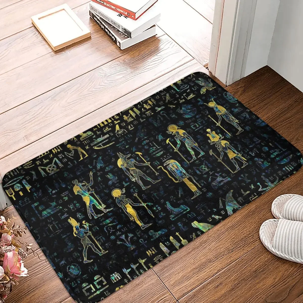 

Ancient Egypt Egyptian Africa Non-Slip Carpet Gods And Hieroglyphs Abalone And Gold Doormat Living Room Kitchen Mat Rug