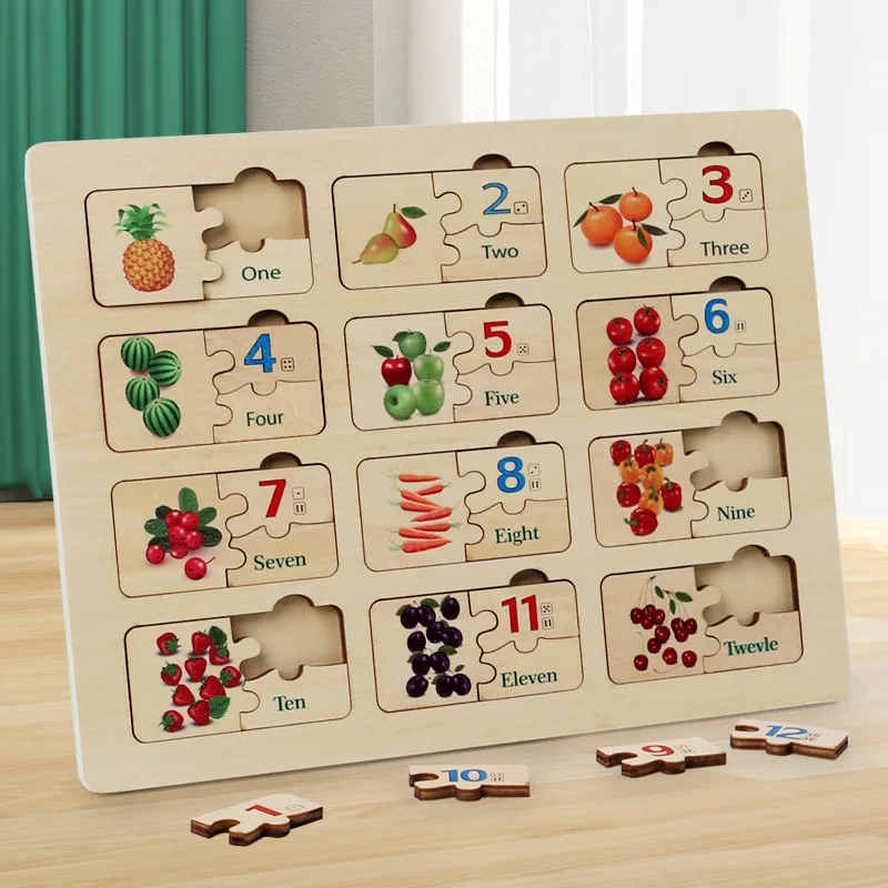 

Доска-пазл Монтессори для раннего развития детей, обучающая игра с цифрами, познавательная игра на английском языке с фруктами, развивающая игрушка-пазл