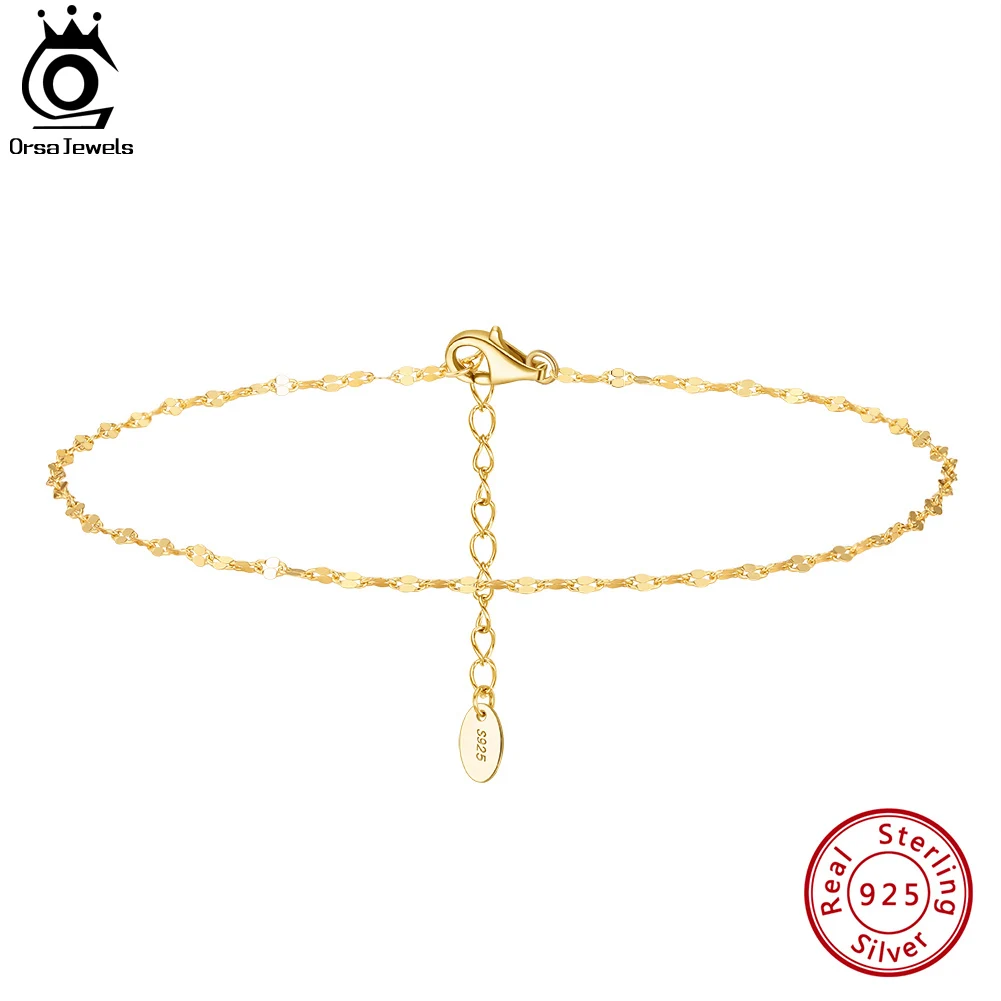 

ORSA JEWELS 14K Gold 925 Sterling Silver Fish Lips Chain Anklets Fashion Women Summer Foot Bracelet Ankle Straps Jewelry SA33
