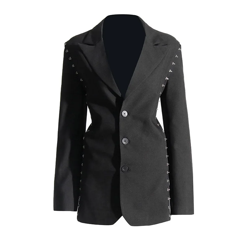 

SuperAen European and American Fashion 2023 Autumn New Design Buttoned Panels Loose Black Blazer