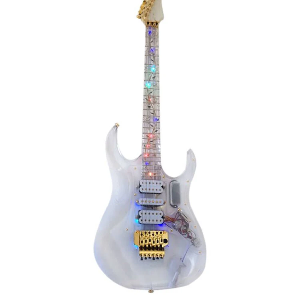 

Акриловая электрическая гитара хорошего качества со светодиодной подсветкой, двойной рок tremolo