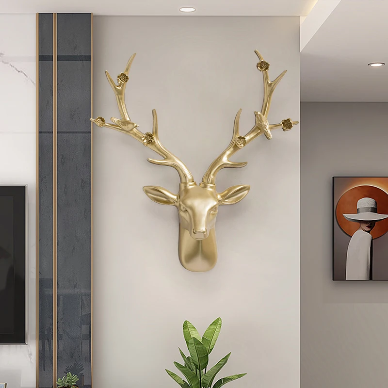 

Luxury Lucky Deer Head Wall Pendant Living Room Entrance Sofa Background Wall Decoration 3D Three-dimensional Wall Decoration