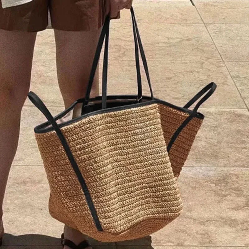 

Large Capacity Weave Tote Bag Summer Beach Straw Handbag and Purse Female Bohemian Shoulder Bag for Women 2024 Ladies Travel Bag