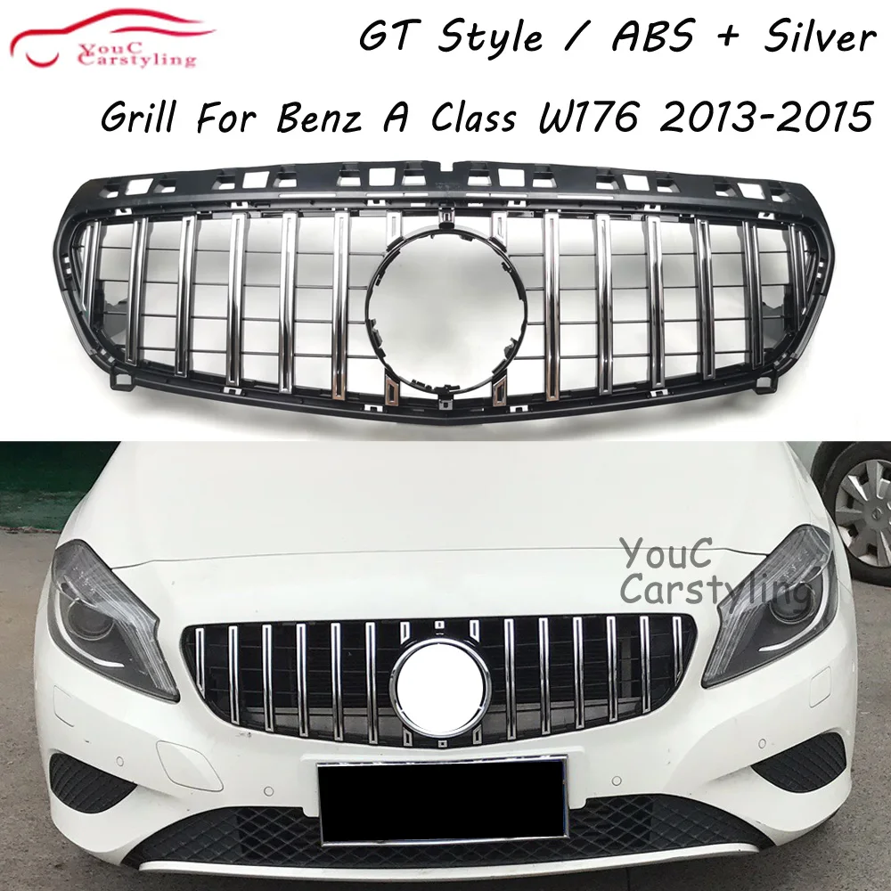 

W176 GT Grille Pre-Facelift Front GT R GTR Grill Grills Mesh For Mercedes A Class A180 A200 A250 A45 AMG 2013 2014 2015 Silver