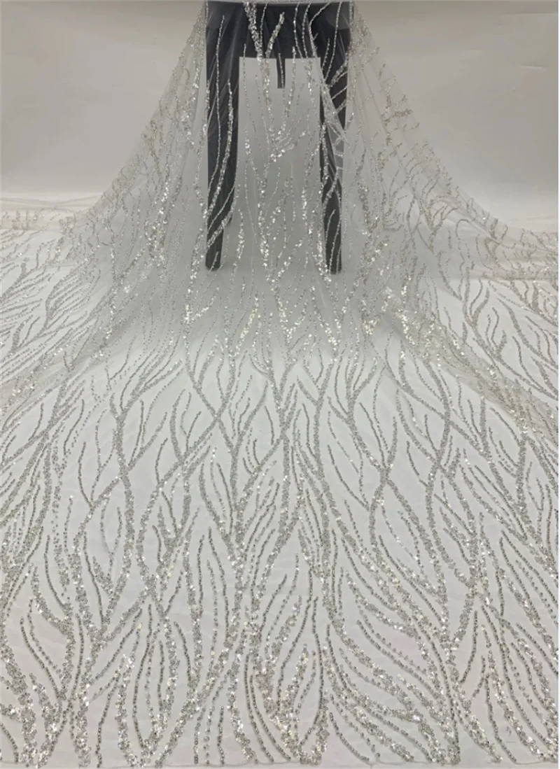 

1yard 130cm wide Silvery Glass Beading Sequin Tulle Mesh Lace Fabric Shiny Bride Wedding Dress Gown Sewing Accessory