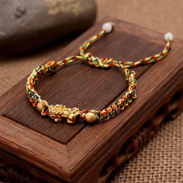 Feng Shui – Bracelet rouge porte-bonheur pour hommes et femmes, unisexe, couleur or, noir, Pixiu, richesse et santé, bijoux cadeaux 1