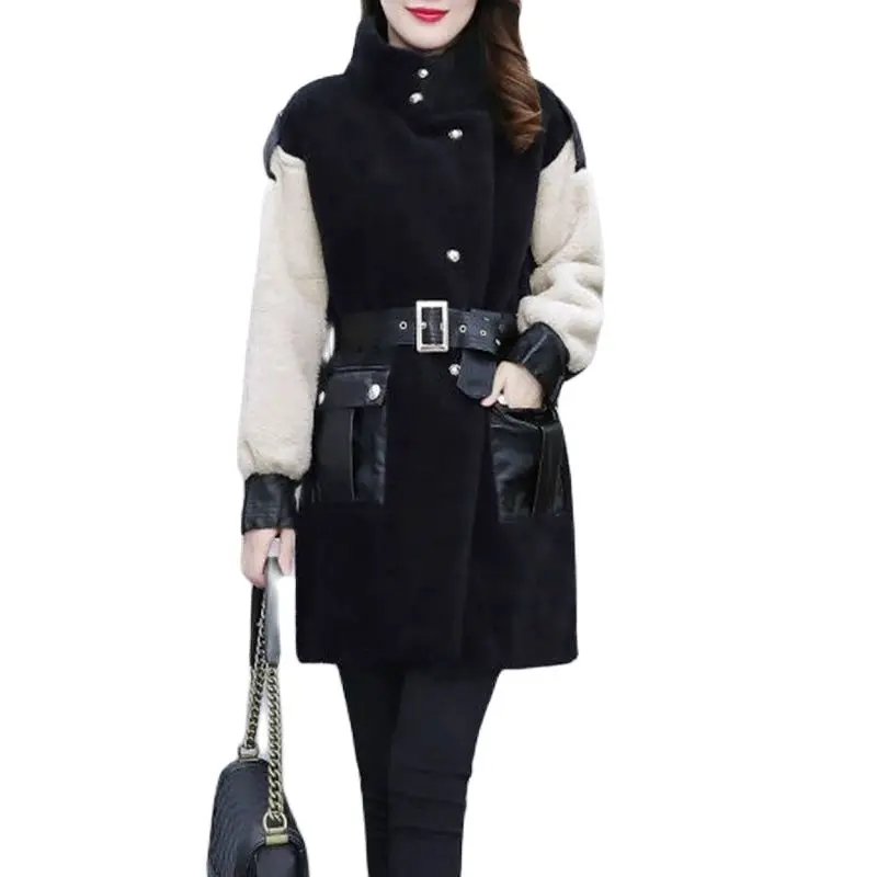 

Новинка 2023, женская зимняя куртка из искусственного меха норки, модная утепленная теплая женская верхняя одежда средней длины с интегрированным мехом, женские топы
