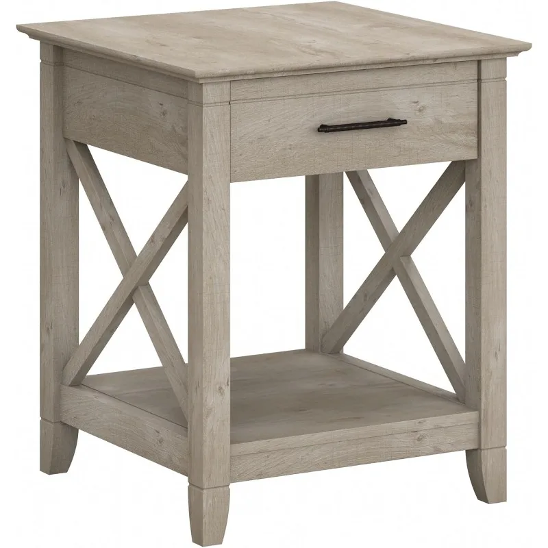 

Small End Table with Storage Modern Farmhouse Accent Shelf for Living Room in Washed Gray