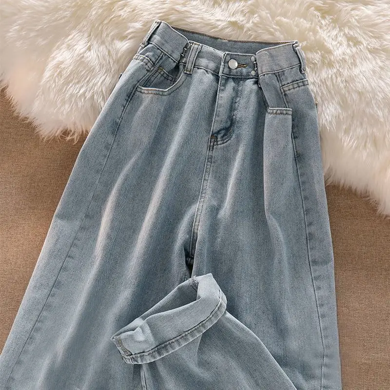 

Женские узкие джинсы светильник Blue Edition с широкими штанинами, новинка весны 2024, прямые свободные драпированные брюки с высокой талией для пола