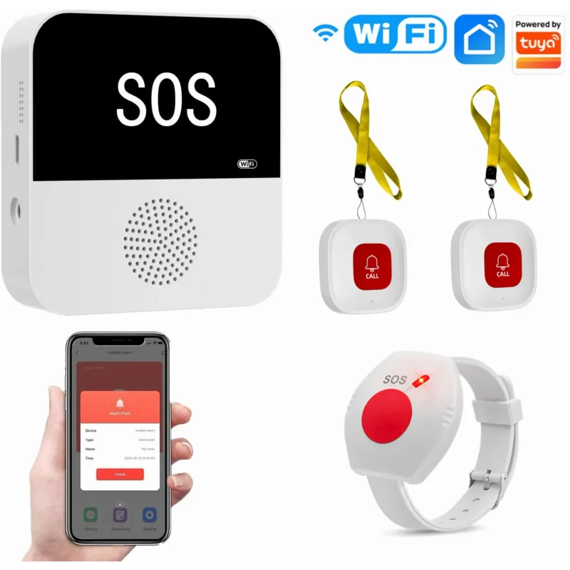 

WiFi Wireless Elderly Caregiver Pager SOS Bracelet Call Buttons Alert System For Nurse Call Seniors Patients Indoor Old Helping