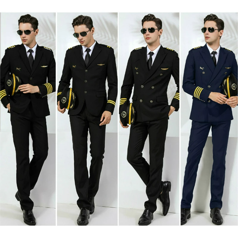 

Pilot Uniform Air Captain Jacket Pants Avion Airline Men Top Trousers Security Guard Manager Costume Fight Attendent Suit