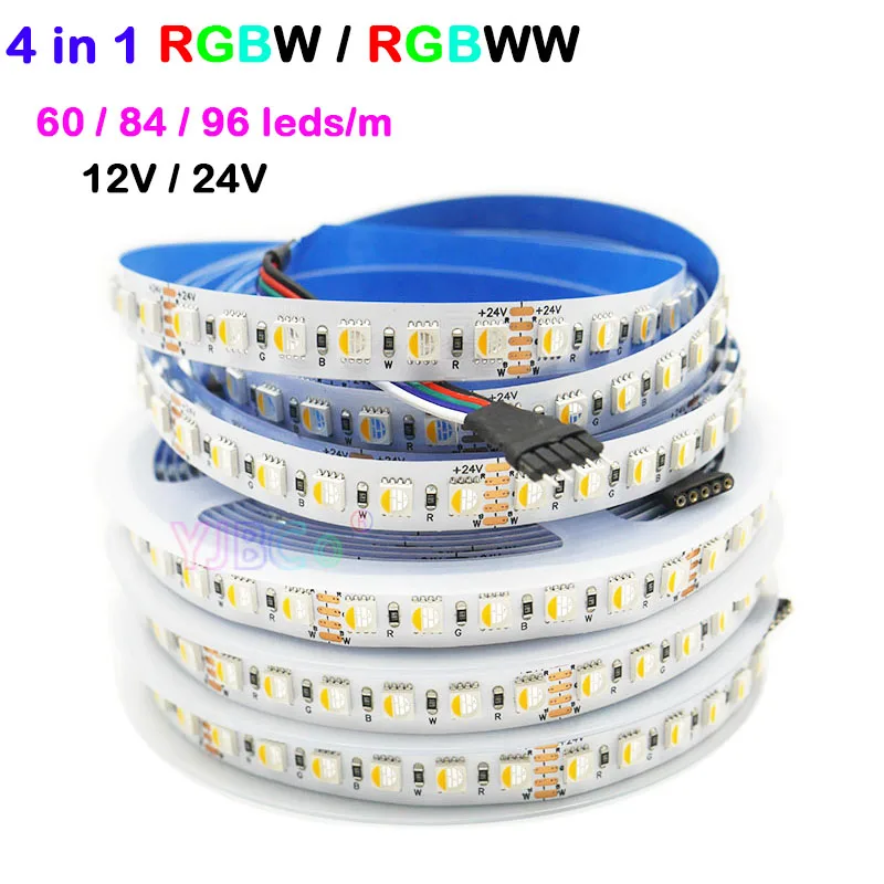 

Светодиодная лента высокой яркости, RGBW/RGBWW, 4 цвета в 1, 60/84/96 светодиодов на метр, IP30/65/IP67, 12 В, 24 В, 5 м