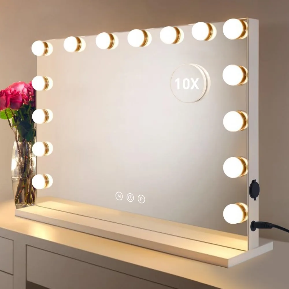 

HOMPEN Vanity Mirror Makeup Mirror with Lights,Large Hollywood Lighted Vanity Mirror with 15 Dimmable LED Bulbs