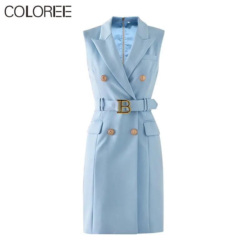 Office Lady Elegant Blue Blazer Dress 2023 Luxury Gold Belt Notched Sleeveless A-line Mini Dresses for Women Summer Clothing
Office Lady Elegant Blue Blazer Dress 2023 Luxury Gold Belt Notched Sleeveless A-line Mini Dresses for Women Summer Clothing