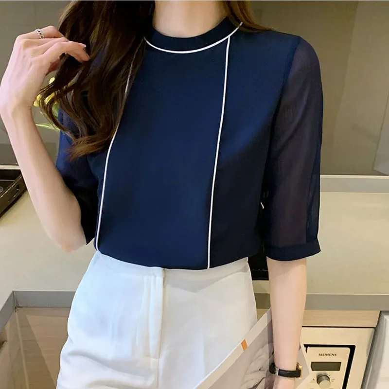 Summer Short Sleeve Women Blouse Blusas Mujer De Moda 2024 Verano O-Neck Blue White Chiffon Blouse Shirt Women Tops Blouses E935
Summer Short Sleeve Women Blouse Blusas Mujer De Moda 2024 Verano O-Neck Blue White Chiffon Blouse Shirt Women Tops Blouses E935