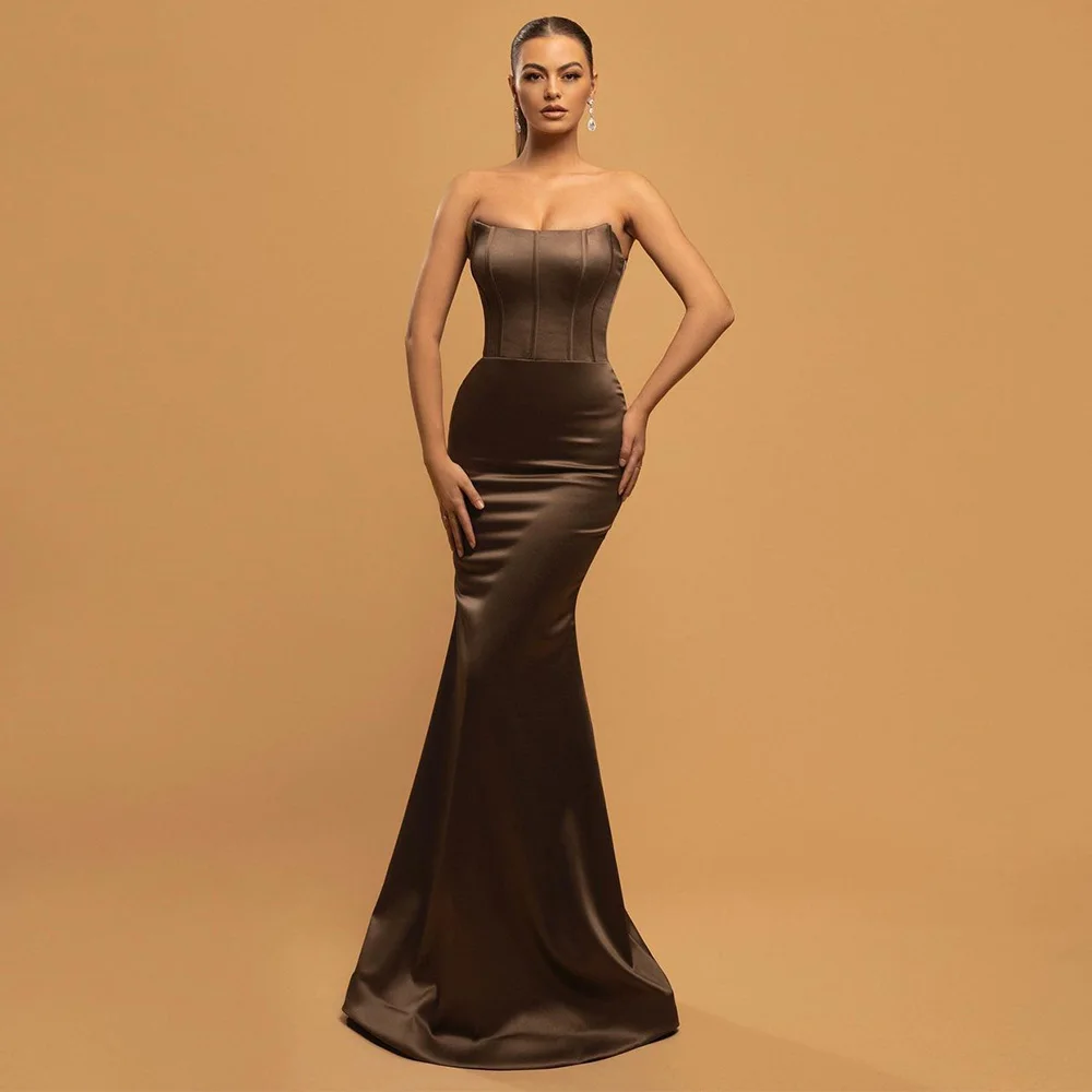 Mermaid Evening Dresses Long Simple 2023 Strapless Women's Evening Gown Chocolate Satin Vestidos de Mujer Elegantes Para Fiesta
Mermaid Evening Dresses Long Simple 2023 Strapless Women's Evening Gown Chocolate Satin Vestidos de Mujer Elegantes Para Fiesta