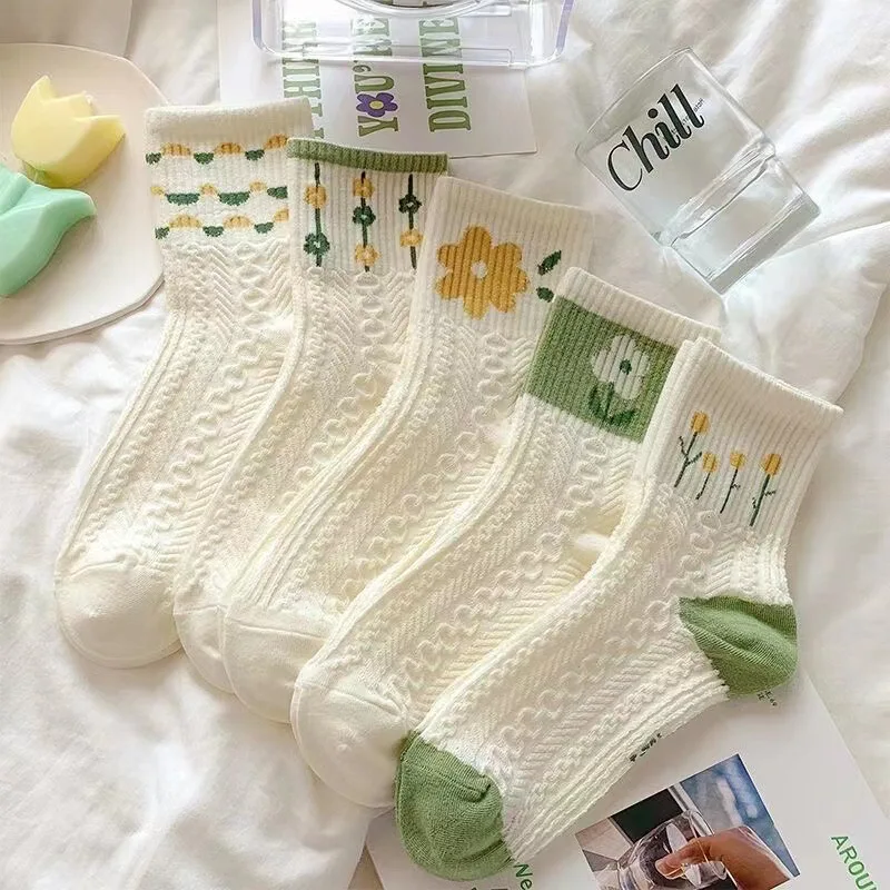 

5 Pairs Socks Sets Women Elegant Retro Polyester Cotton Low Tube Women Socks Breathable Japanese Style Casual Cotton Short Sock
