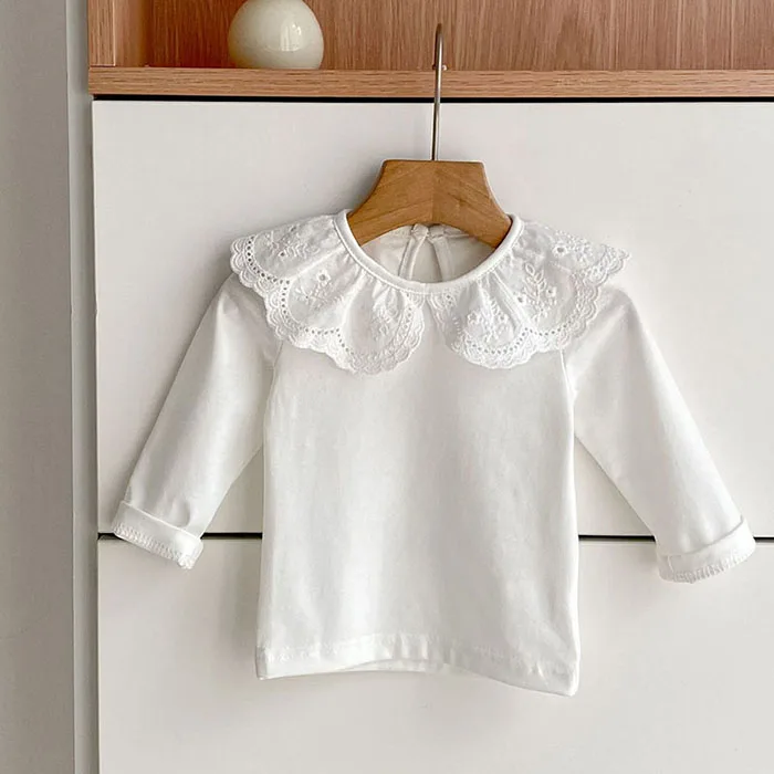 2025 New Autumn 0-3Yrs Baby Girls Pullover Tops Children Clothing Kids T-shirt Cotton Long Sleeve Lace Splicing T-shirt 1 S089dc846d7bf48f78f6b39364554f4ebe