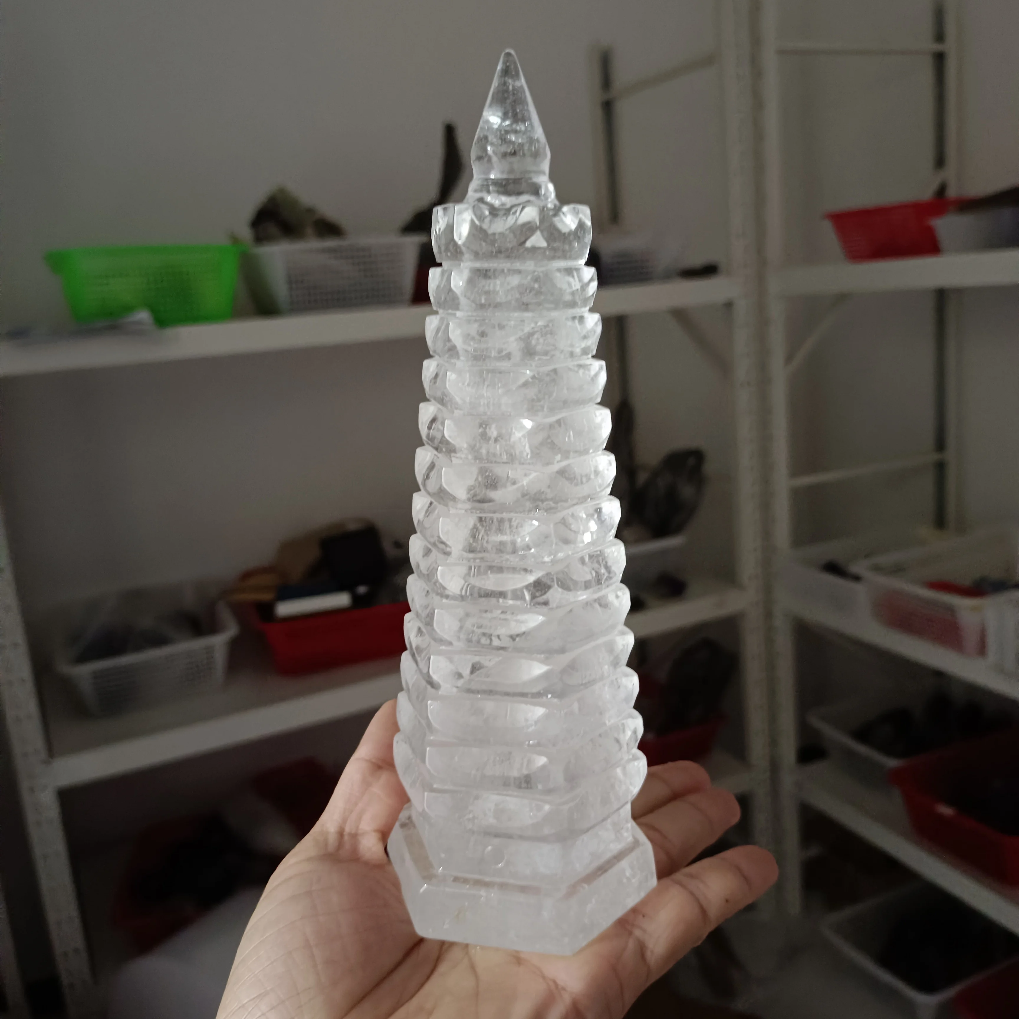 

Best Natural White Crystal Hand-Carved Wenchang Tower, Quartz Crystal Energy Tower Healing Wealth, Mineral Degaussed Decorative