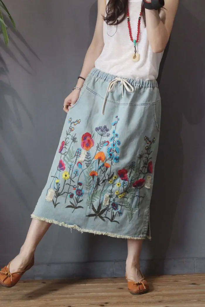 Amax luluE 2024 Fall Womens Luxury Vintage Loose Embroidery Denim Skirts Ladies Casual Floral Streetwear Females Elegant Clothes Amax luluE 2024 Fall Womens Luxury Vintage Loose Embroidery Denim Skirts Ladies Casual Floral Streetwear Females Elegant Clothes