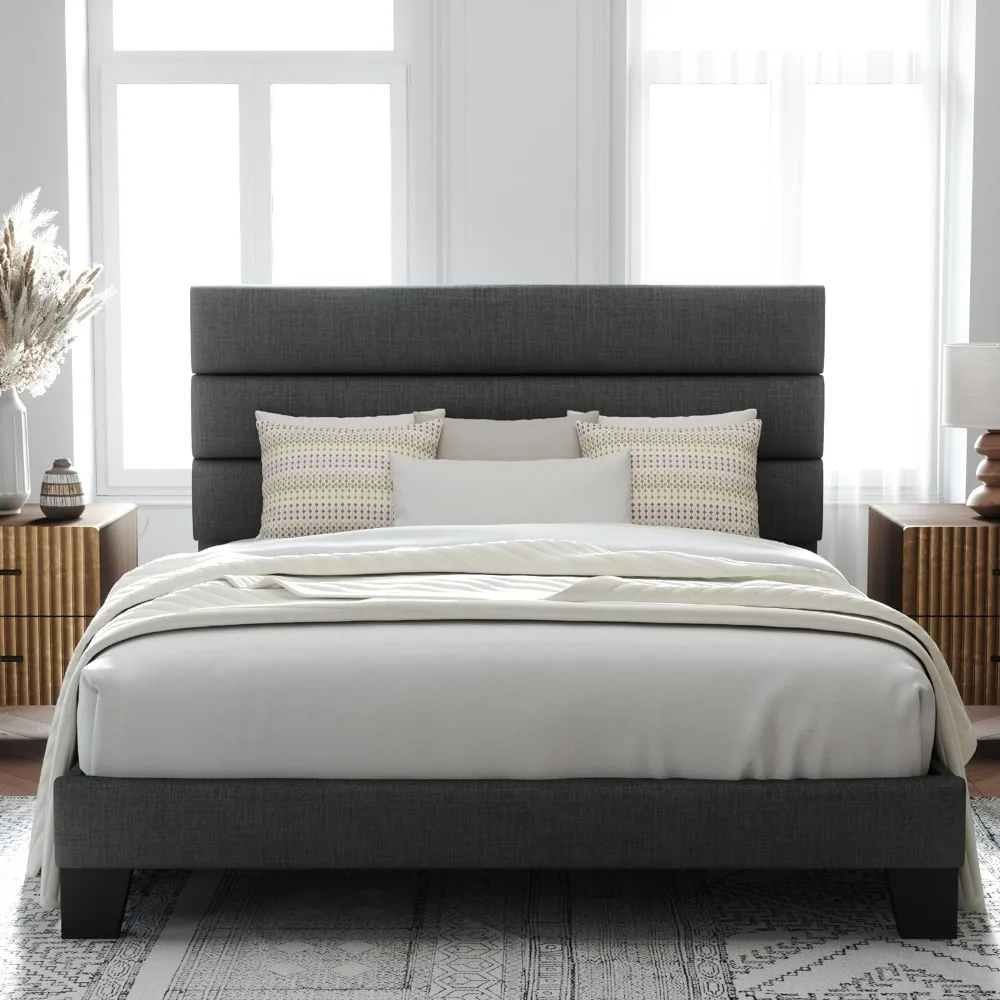 Platform Bed Frame with Fabric Upholstered Headboard and Wooden Slats Support, Fully Upholstered Mattress
Platform Bed Frame with Fabric Upholstered Headboard and Wooden Slats Support, Fully Upholstered Mattress