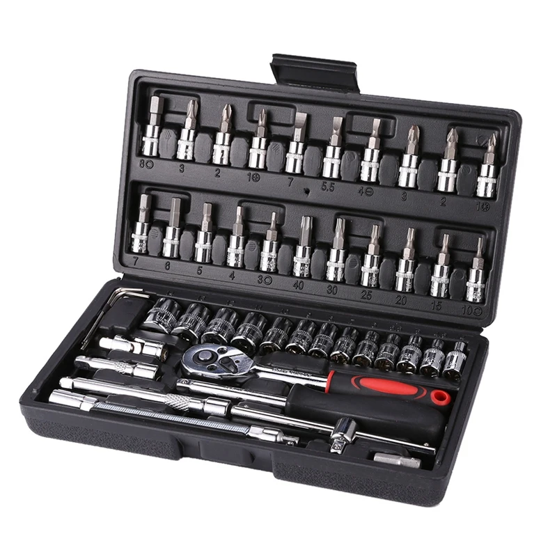 46Pcs Socket Ratchet Car Repair Tool Wrench Set Head Ratchet Pawl Socket Spanner Screwdriver Bike Repair Tool Kit
46Pcs Socket Ratchet Car Repair Tool Wrench Set Head Ratchet Pawl Socket Spanner Screwdriver Bike Repair Tool Kit