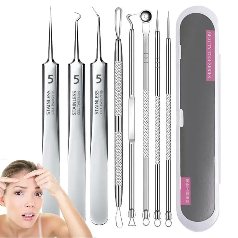 

Facial Blackhead Remover Tweezers Stainless Steel Comedone Acne Blemish Extractor Remover For Blackheads Acne Pore Cleaner Needl